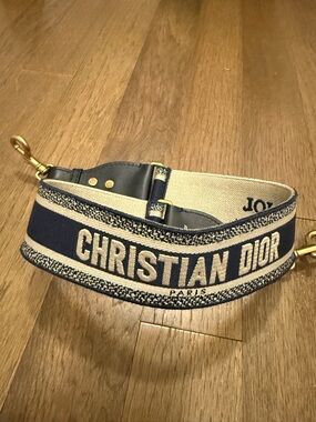 Dior Navy and Cream Woven 'Christian Dior' Detachable Strap 38.5inch